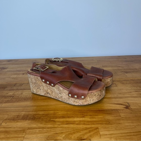 Bussola Maggie Brown Leather Strappy Wedge Heel Sandals Size 41 - Picture 1 of 7